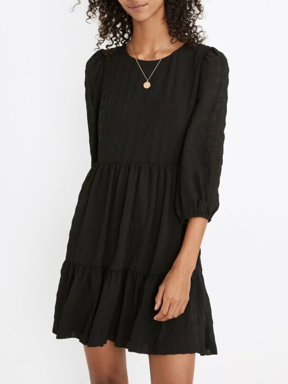 Madewell Puff-Sleeve Ruffle-Hem Black Mini Dress Size 0P